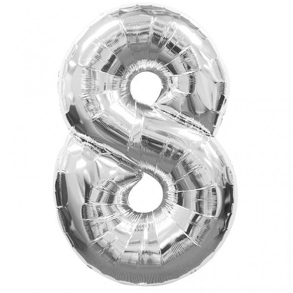Balon folie figurina, Cifra 8, Argintiu